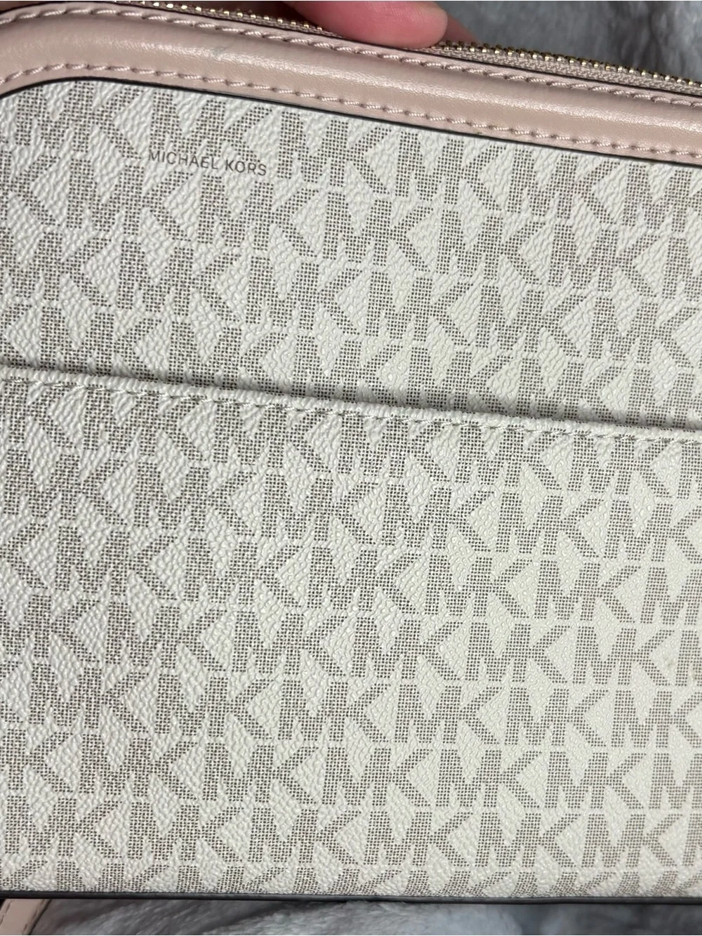 Michael Kors Blush Pink and Cream Signature Crossbody with Gold Hardware